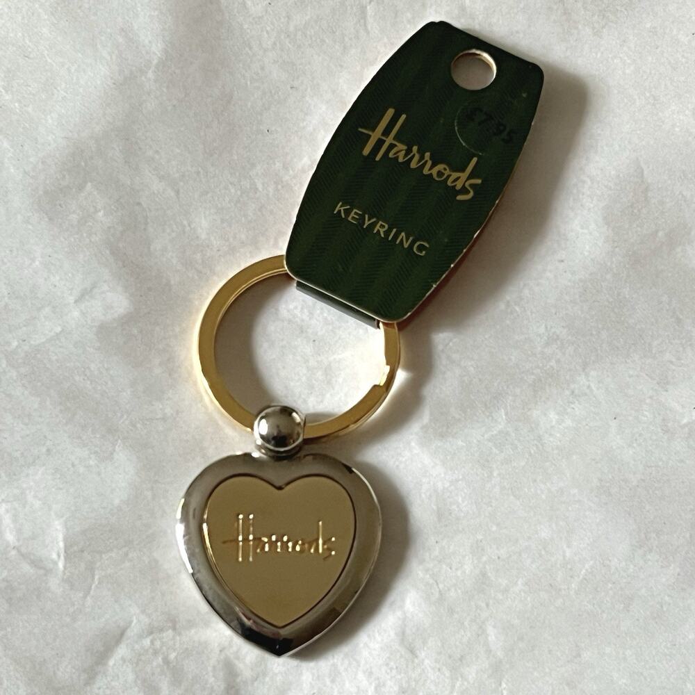 Harrods London Heart Keyring Bag Charm Gold Silver Two Tone Luxe Logo NWT